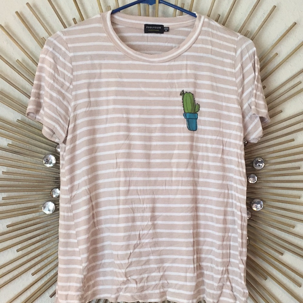Cream striped tee with cactus
